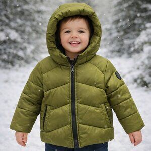 Michael Kors Puffer Jacket Kids 3T Green Fleece Lined Hooded Softshell Zip Up